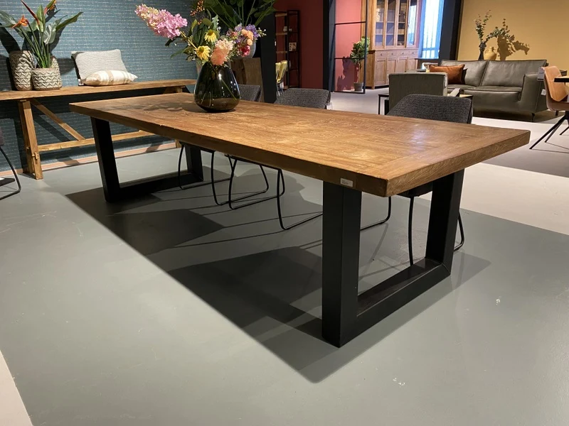 Tisch oval Teak-Tischplatte, ovaler Esstisch Metall-Gestell, Esstisch Teak, Breite 240 cm