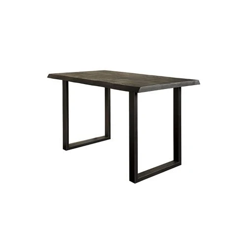 Bartisch schwarz Massivholz Teak-braun, Esstisch Massivholz, Bartisch Industriedesign Metall-Gestell, Höhe 95 cm