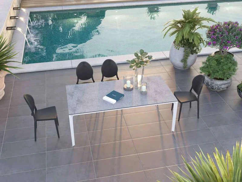 Outdoor Esstisch Farbe grau-weiß, Gartentisch weiß-grau Marmoroptik, Keramik Gartentisch grau-weiß, Maße 180 cm