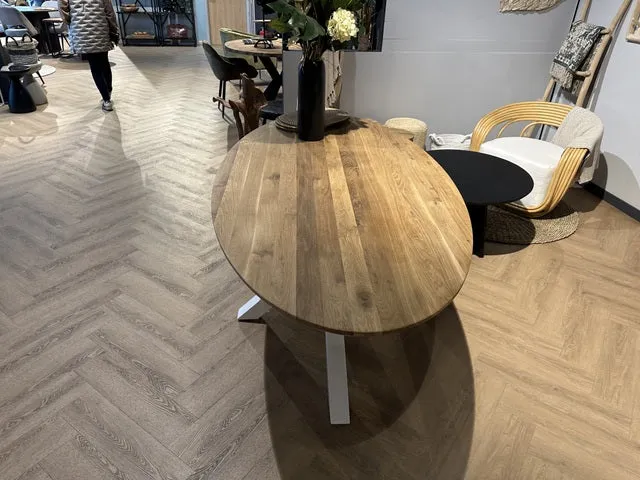 Esstisch Eiche massiv Tischplatte oval, ovaler Tisch Eiche Tischplatte, Esstisch weiß Eiche-Natur, Länge 200 cm