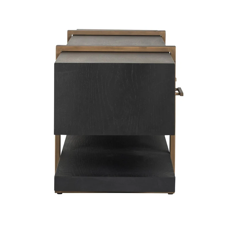 TV Schrank schwarz-Gold, Fernsehschrank schwarz mit drei Schubladen, Breite 240 cm