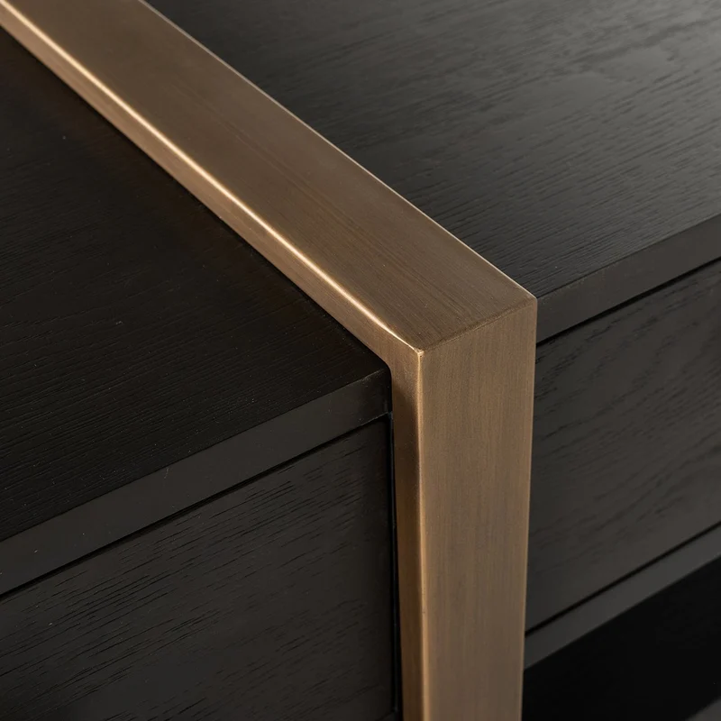 TV Schrank schwarz-Gold, Fernsehschrank schwarz mit drei Schubladen, Breite 240 cm