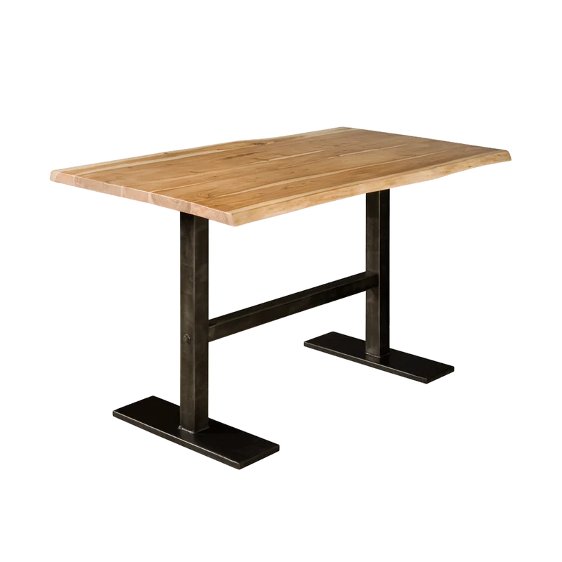 Bartisch Naturholzkante, Bartisch Metall-Gestell, Bartisch Breite 140 cm, Höhe 94 cm