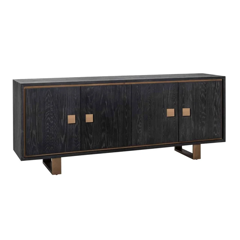 Sideboard schwarz-Bronze, Anrichte schwarz mit zwei Schubladen, Sideboard Eiche furniert schwarz, Breite 200 cm