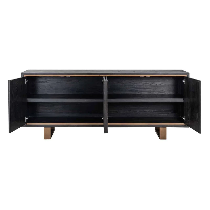 Sideboard schwarz-Bronze, Anrichte schwarz mit zwei Schubladen, Sideboard Eiche furniert schwarz, Breite 200 cm