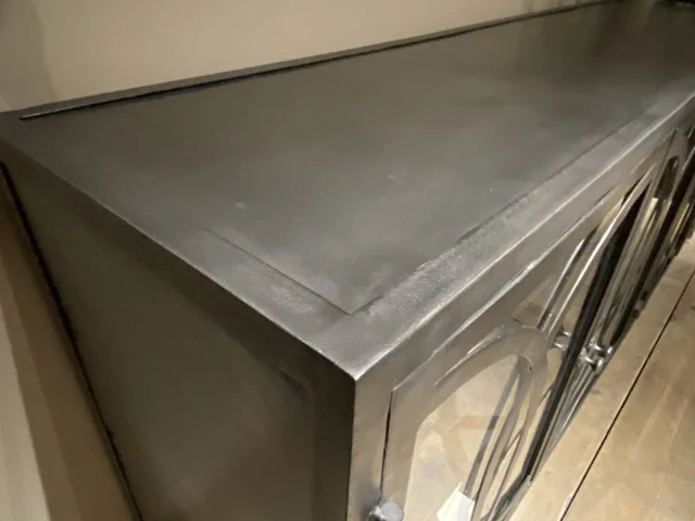 Sideboard schwarz Metall-Glas, Anrichte schwarz Metall, Breite 200 cm