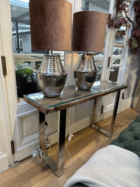 Konsole Altholz, Wandtisch Altholz mit Glasplatte, Breite 140 cm