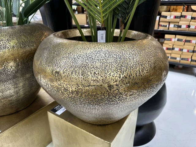 Großer Blumentopf Bronze, XL Blumentopf Metall Gold matt, Durchmesser 63 cm