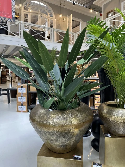 Großer Blumentopf Bronze, XL Blumentopf Metall Gold matt, Durchmesser 63 cm