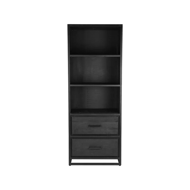 Bücherregal schwarz Holz, Regal schwarz, Regal Holz mit Schubladen, Breite 70 cm