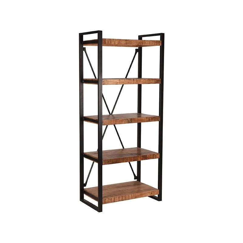 Bücherregal braun-schwarz Holz, Metall Regal schwarz, Regal Holz schwarz, Breite 80 cm