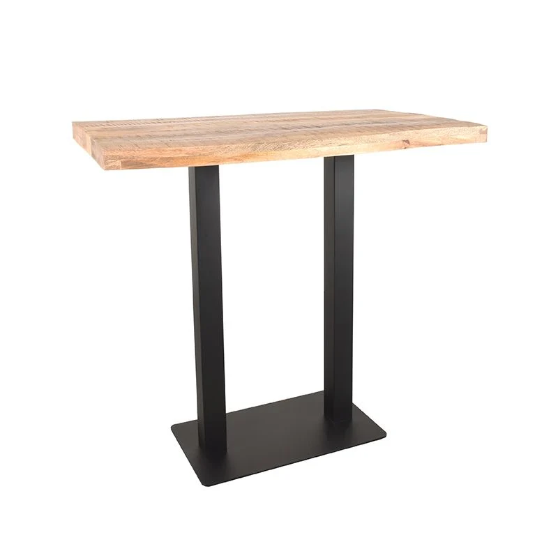 Bartisch Naturholz-braun massiv, Bartisch Metall-Gestell schwarz, Höhe 92 cm