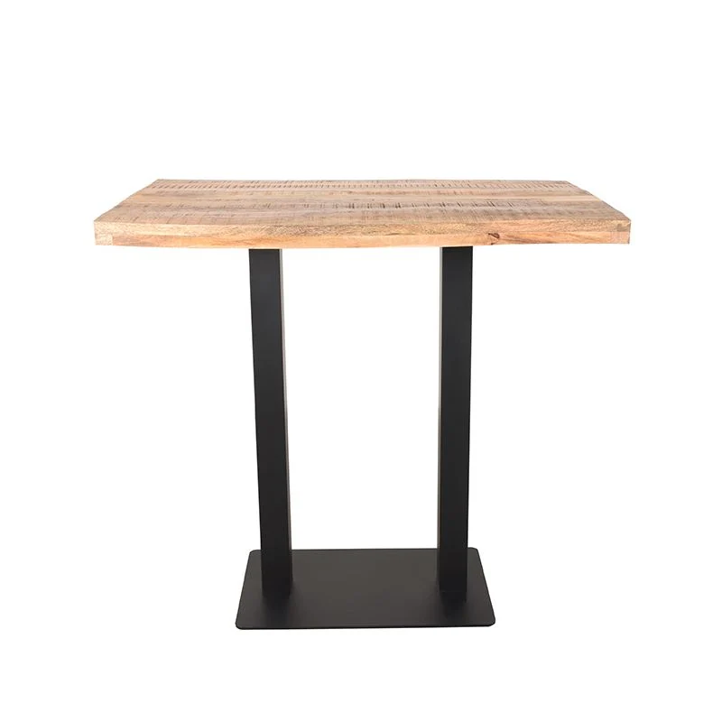Bartisch Naturholz-braun massiv, Bartisch Metall-Gestell schwarz, Höhe 92 cm