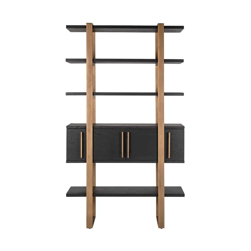 Regal Bronze-Gold Metall, Wandregal braun Eiche furniert, Bücherregal braun, Breite 116 cm