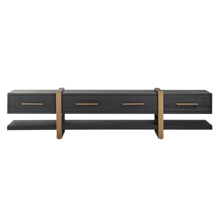 TV Schrank schwarz vier Schubladen, Fernseheschrank Bronze, Fernsehkommode mit Schubladen, Breite 240 cm