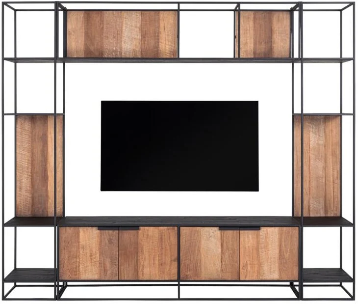 TV Schrank schwarz Naturholz, Fernseheschrank Holz Naturholz, Breite 180 cm