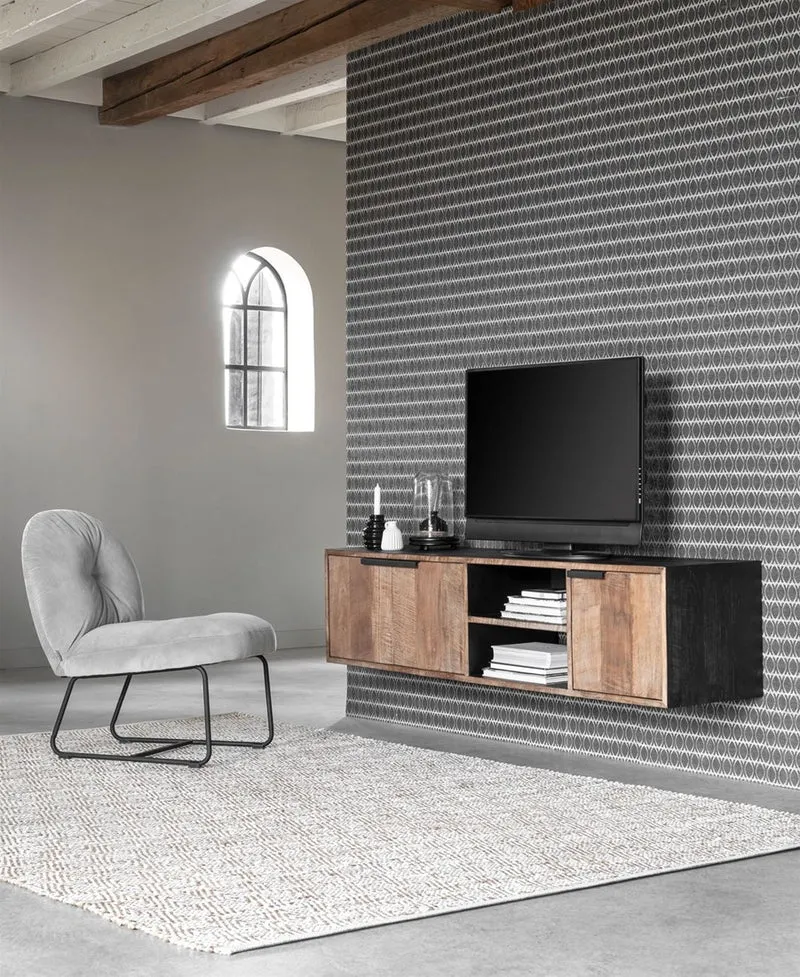 Hängeschrank TV Schrank schwarz Naturholz, Fernseheschrank Holz Naturholz, Breite 165 cm
