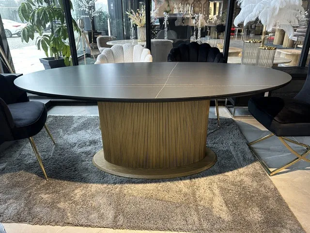Esstisch oval Gold-schwarz, ovaler Tisch Gold, Breite 180 cm