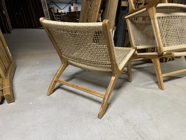 Sessel Holz, Bali Sessel Textilgeflecht, Loungesessel Holz