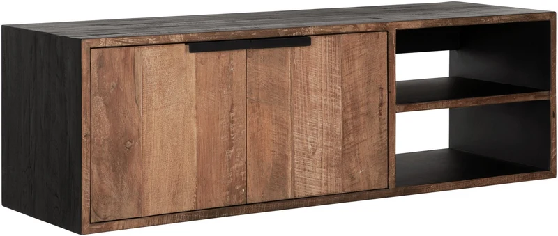 Hängeschrank TV Schrank schwarz Naturholz, Fernseheschrank Holz Naturholz, Breite 125 cm