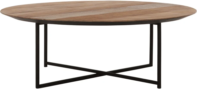 Couchtisch rund Naturholz braun, Kaffeetisch rund Holz, runder Couchtisch schwarz, Durchmesser 100 cm