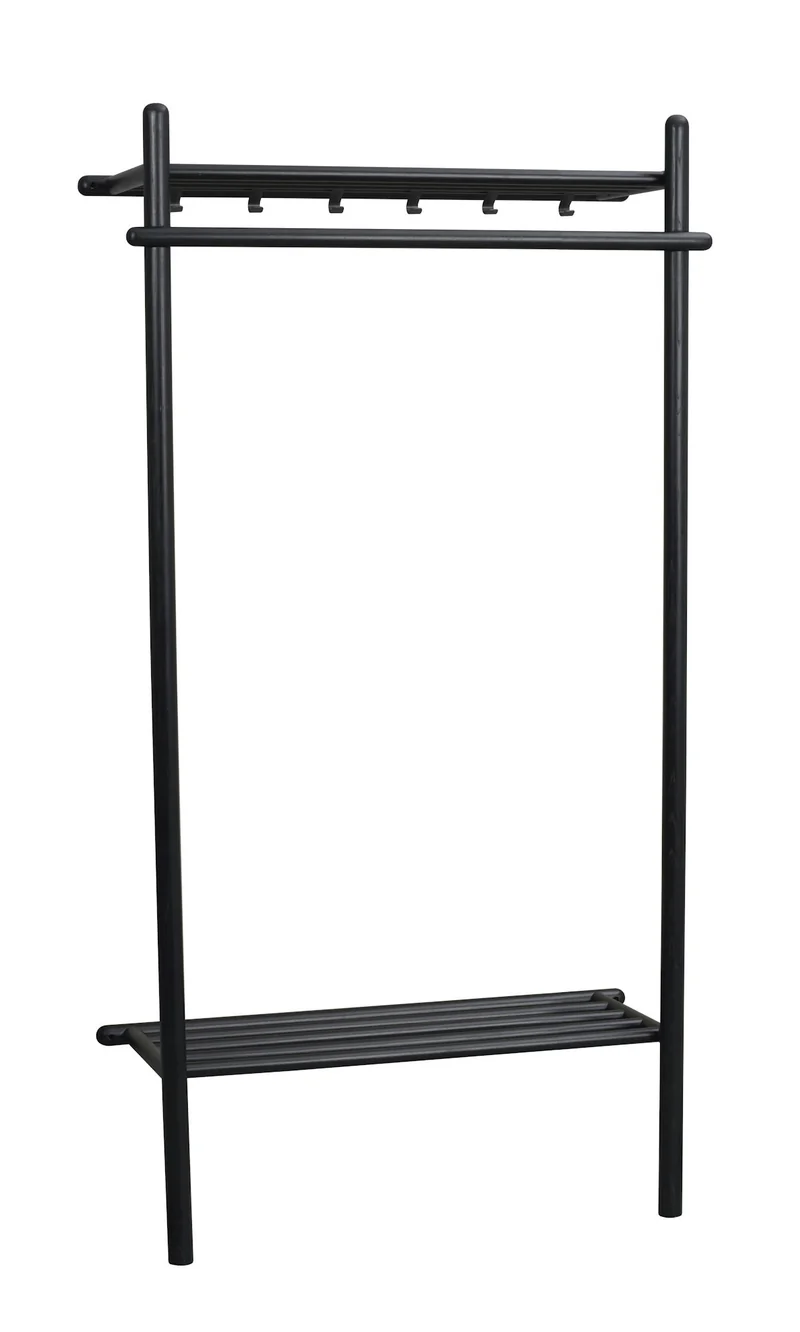 Garderobe schwarz Eiche, Wandgarderobe schwarz Holz Eiche, Breite 91 cm