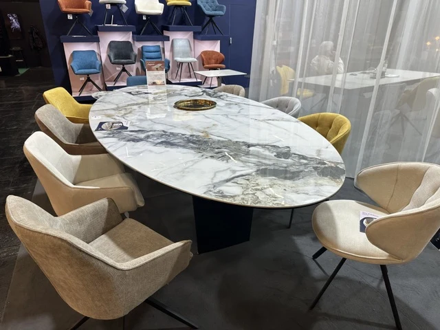Esstisch Marmoroptik, ovaler Konferenztisch Tischplatte Glas Keramik, Tisch oval Keramik Beschichtung, Breite 320 cm
