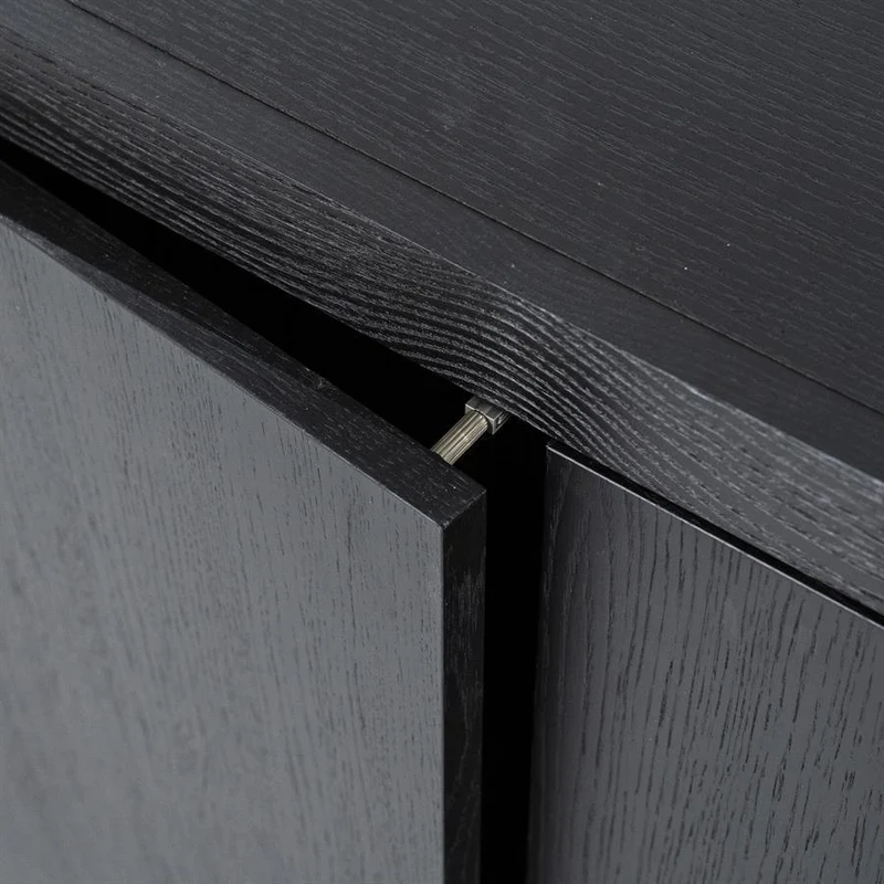 Sideboard schwarz mit zwei Schubladen, Anrichte schwarz Holz, Breite 200 cm