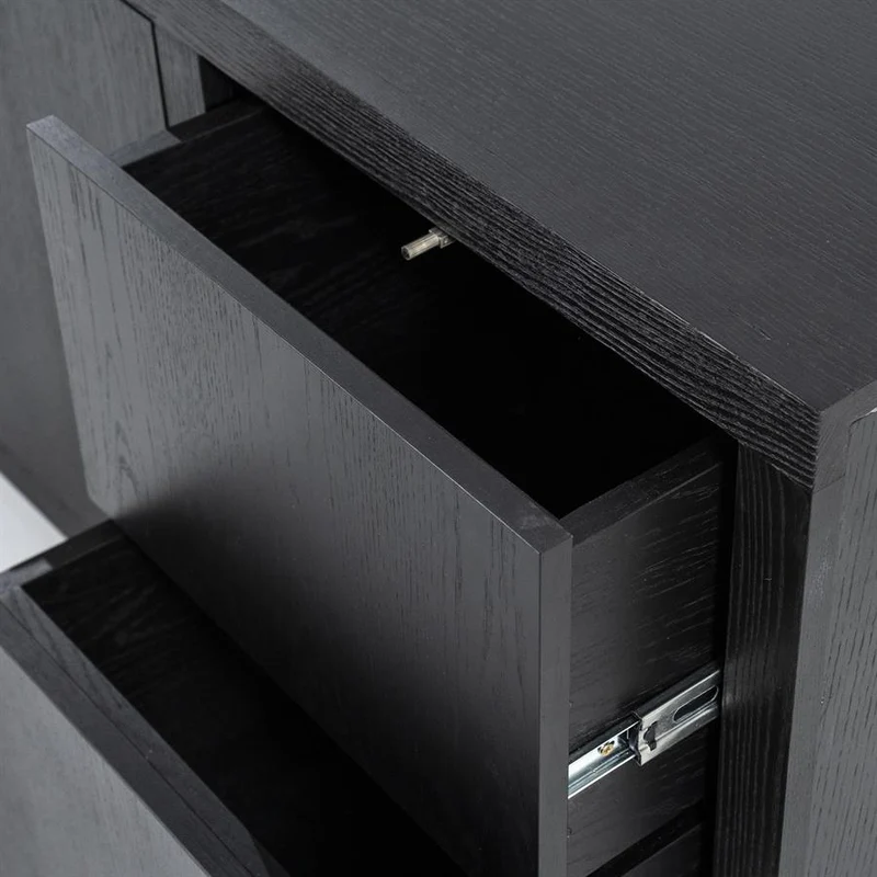 Sideboard schwarz mit zwei Schubladen, Anrichte schwarz Holz, Breite 200 cm
