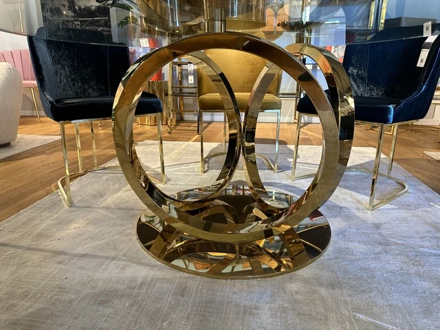 Glastisch Gold rund, Esstisch rund Glas Tischplatte, runder Glastisch, Durchmesser 150 cm