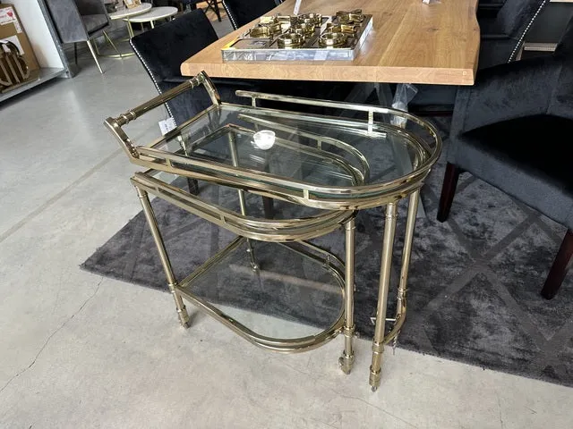Barwagen Gold, Trolley Gold Glas-Metall, Servierwagen Gold, Breite 75 cm