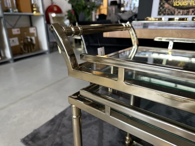 Barwagen Gold, Trolley Gold Glas-Metall, Servierwagen Gold, Breite 75 cm
