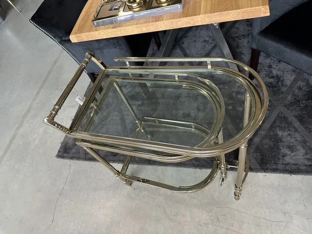 Barwagen Gold, Trolley Gold Glas-Metall, Servierwagen Gold, Breite 75 cm