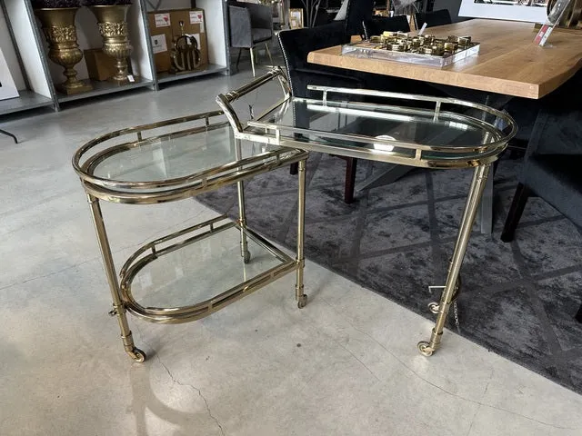 Barwagen Gold, Trolley Gold Glas-Metall, Servierwagen Gold, Breite 75 cm