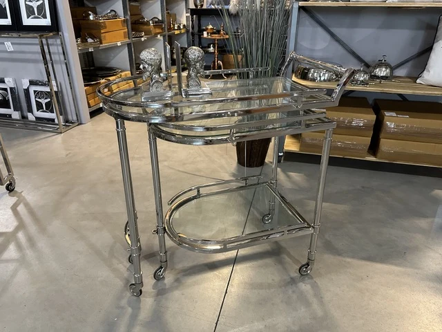 Barwagen Silber, Trolley Silber, Servierwagen Silber, Breite 75 cm