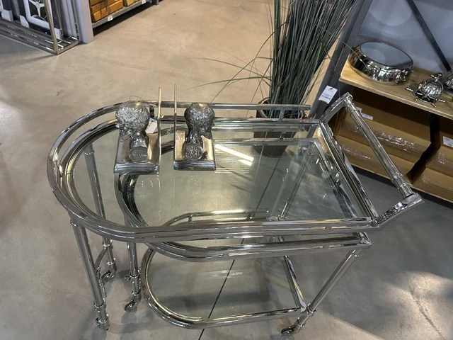Barwagen Silber, Trolley Silber, Servierwagen Silber, Breite 75 cm