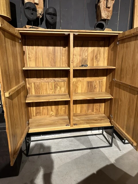 Wohnzimmerschrank Handarbeit Schnitzerei Holz, Schrank Schnitzerei Naturholz, Breite 140 cm
