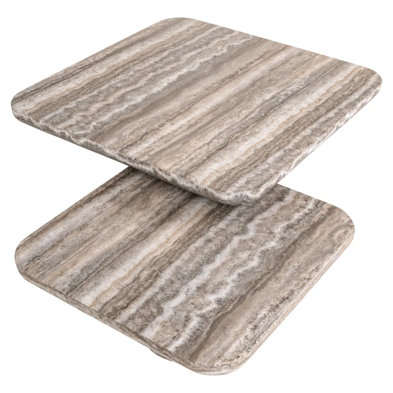 Couchtisch beige-grau, 2er Set Couchtisch Travertin-Marmor beige, Maße 80x80 cm