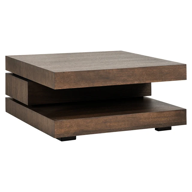 Couchtisch braun Eiche furniert, Kaffeetisch braun Eiche furniert, Couchtisch quadratisch braun, Breite 90 cm