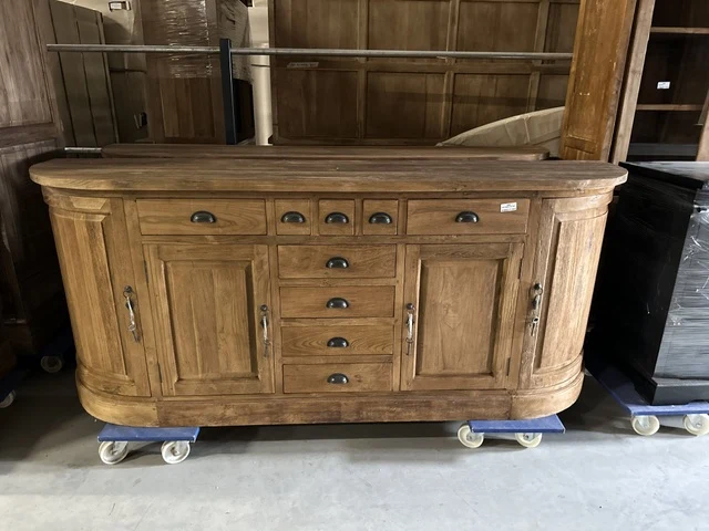 Sideboard abgerundete Ecken Teak Massivholz, Anrichte abgerundete Ecken Teak Landhaus, Breite 220 cm