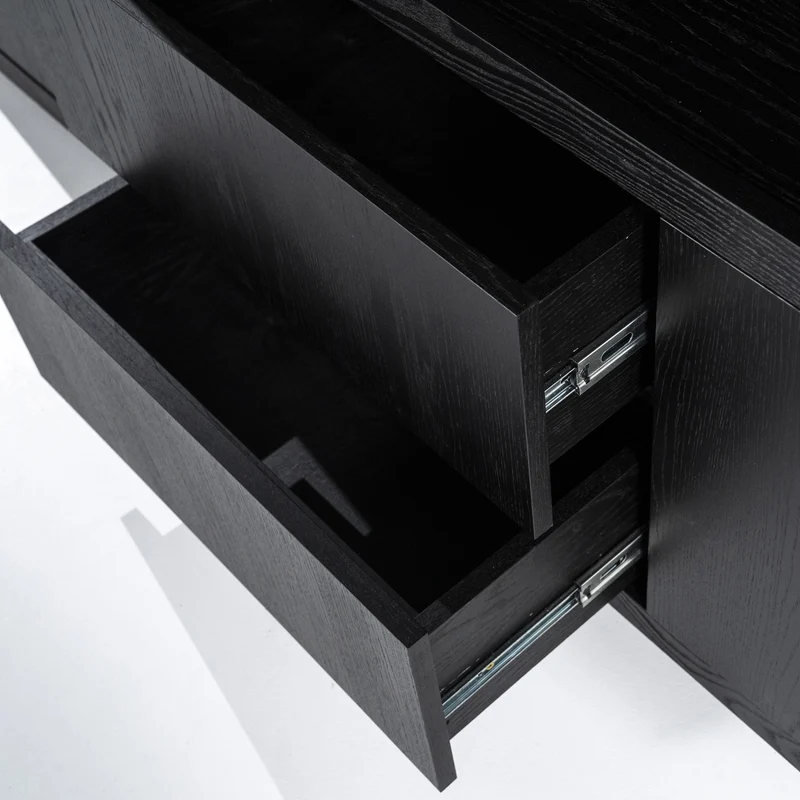 Schrank modern schwarz, Schrank schwarz mit vier Türen und zwei Schubladen, Wohnzimmerschrank schwarz Holz, Breite 200 cm