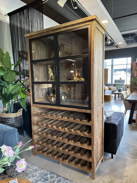 Vitrine Weinschrank Massivholz, Weinregal-Weinschrank, Breite 120 cm