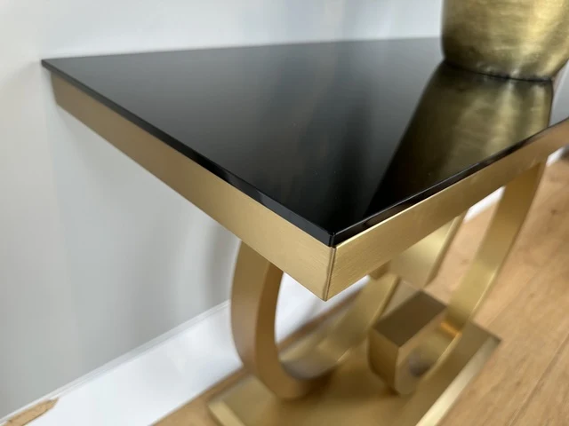 Konsole schwarz-Gold, Wandtisch Gold Glas, Breite 120 cm