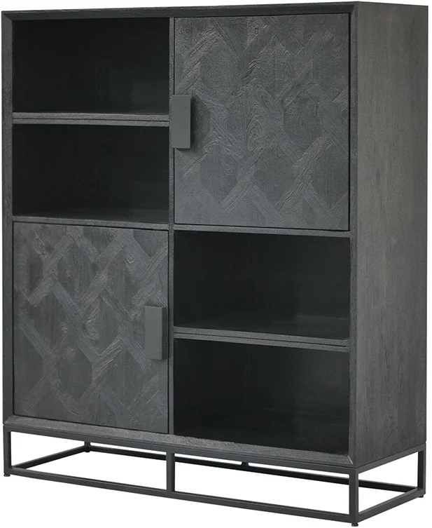 Highboard schwarz, Schrank schwarz Industriedesign, schwarzer Wohnzimmerschrank Massivholz, Breite 120 cm