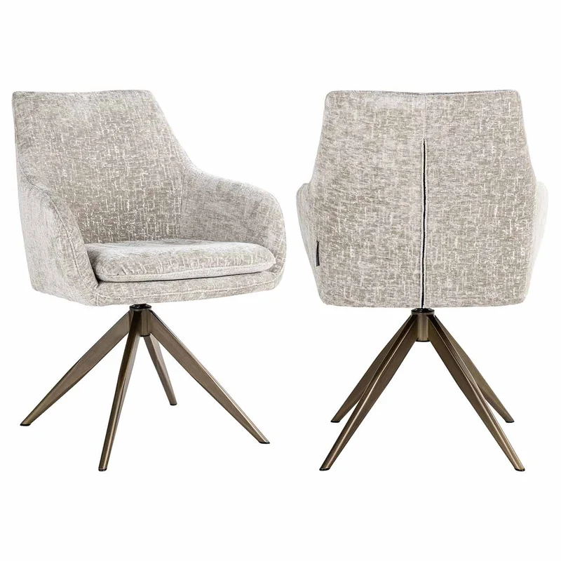 Stuhl drehbar beige-grau Samt, Stuhl beige mit Lehne Stuhlbeine Bronze