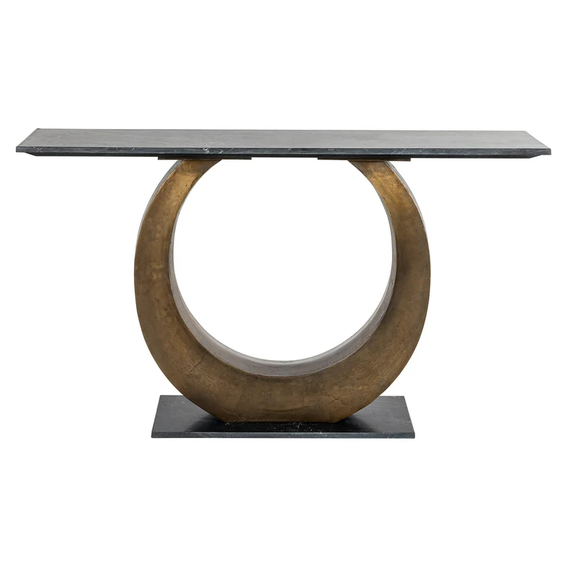 Konsole Gold Marmorstein, Konsolentisch schwarz, Breite 140 cm