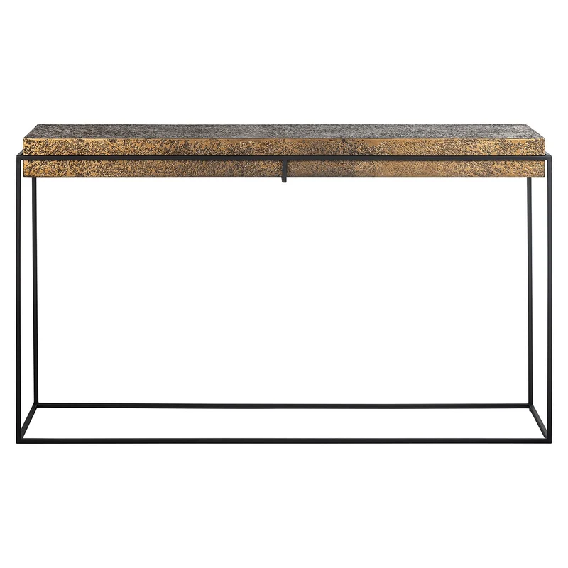 Konsole Gold-Bronze Metall, Wandtisch schwarz Metall, Breite 140 cm
