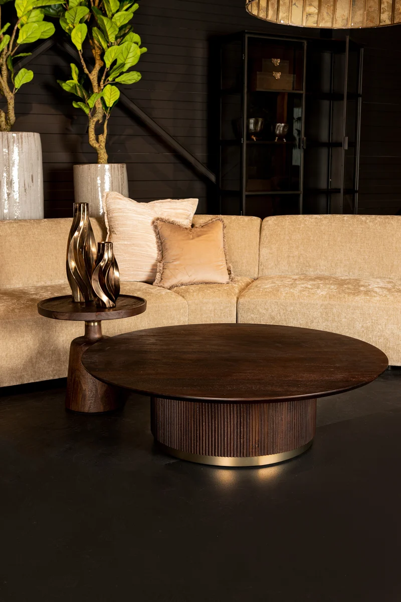 Couchtisch braun rund, Couchtisch rund braun, Couchtisch braun-Gold, Durchmesser 150 cm