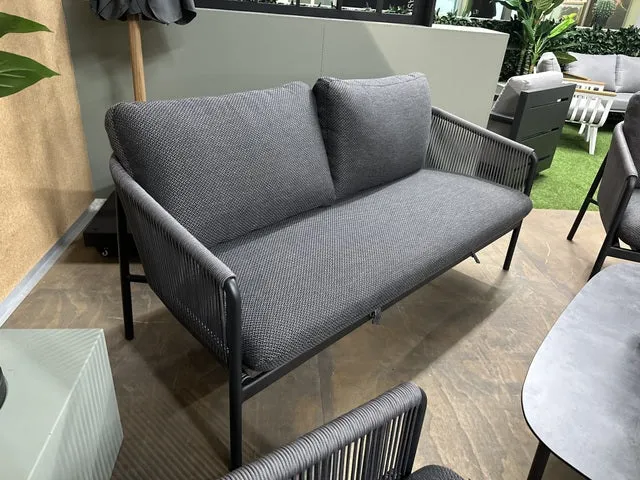 Set 4 teiliges Loungeset schwarz, Gartensofa schwarz-anthrazit, Gartensessel anthrazit, Loungeset anthrazit