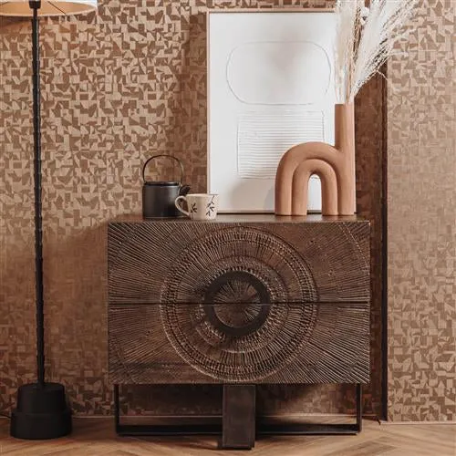 Kommode braun Relief-Front, Sideboard Massivholz, Breite 80 cm